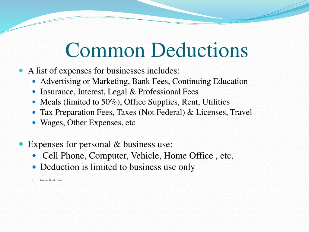 common deductions a list of expenses