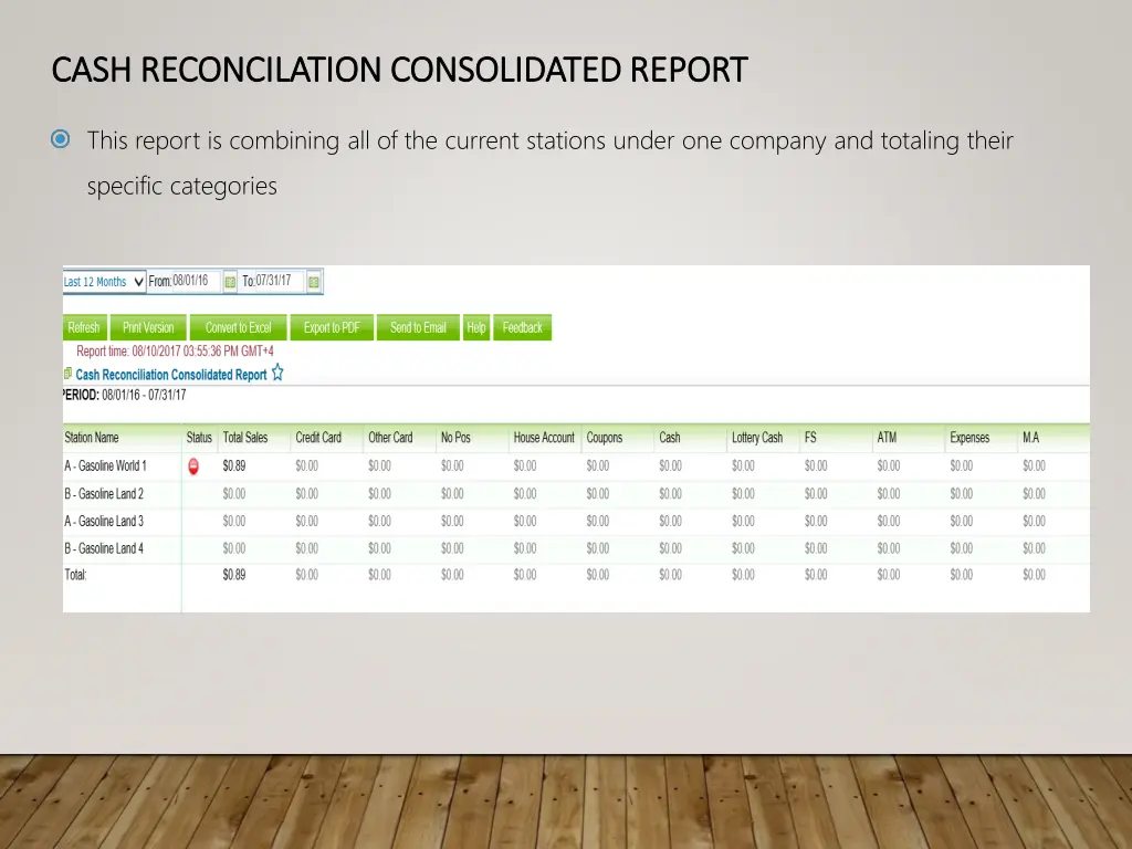 cash reconcilation consolidated report cash