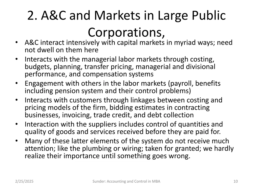 2 a c and markets in large public corporations