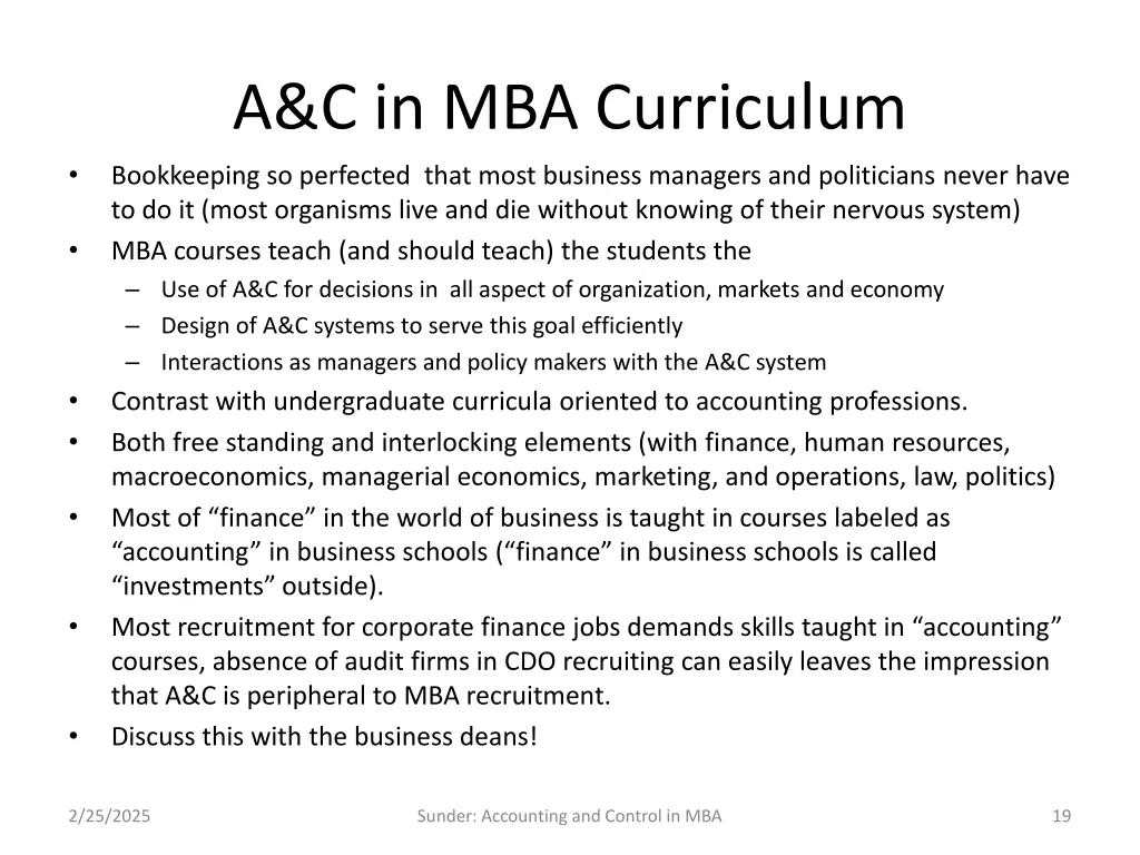 a c in mba curriculum
