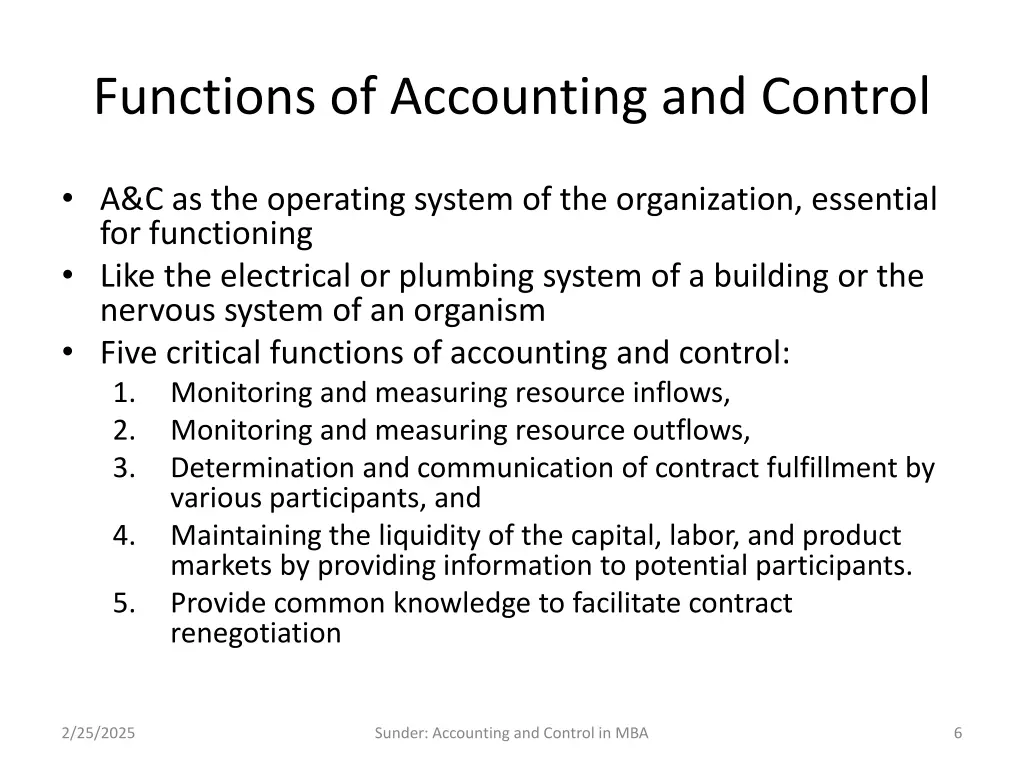 functions of accounting and control