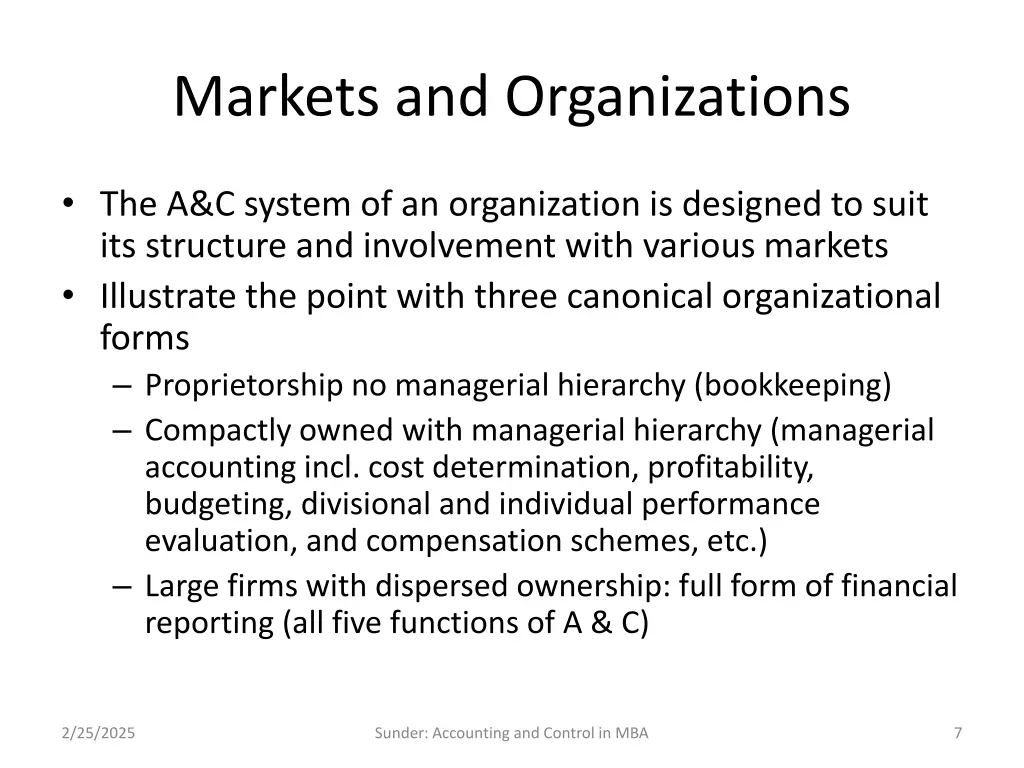 markets and organizations