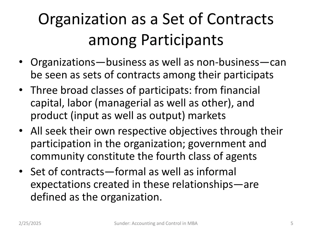 organization as a set of contracts among