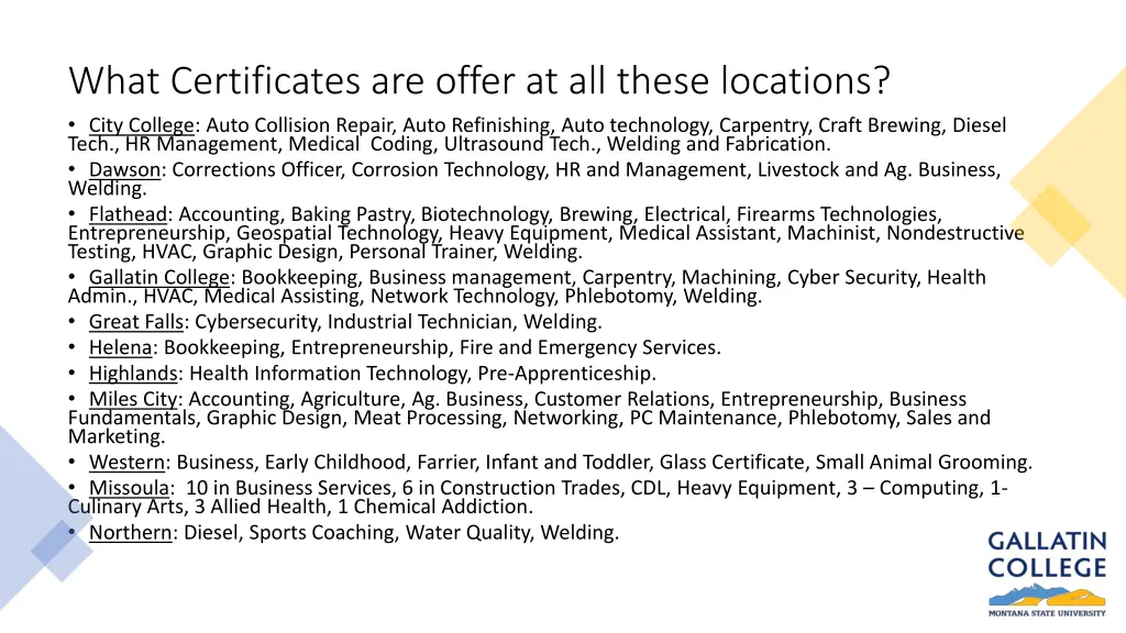 what certificates are offer at all these