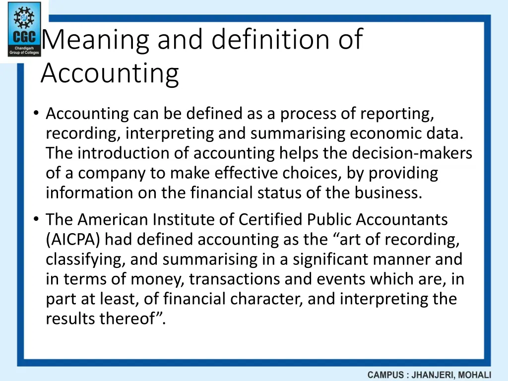 meaning and definition of accounting