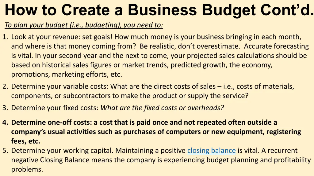 how to create a business budget cont d to plan