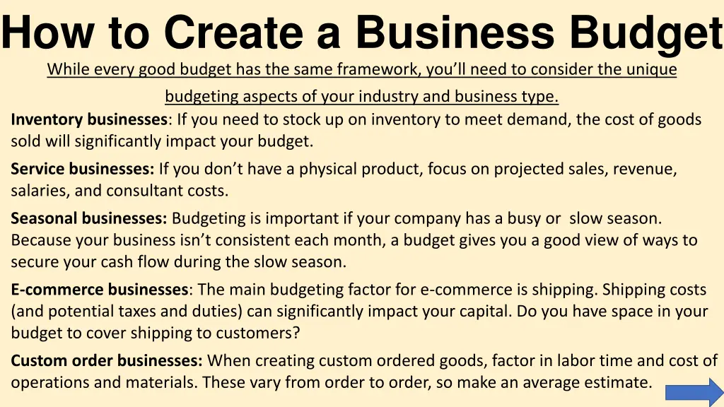 how to create a business budget while every good