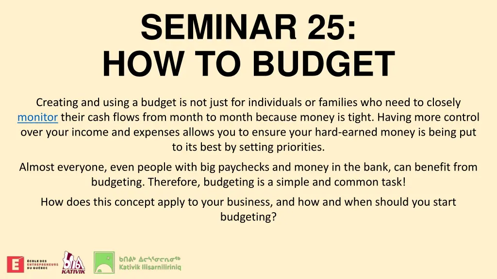 seminar 25 how to budget
