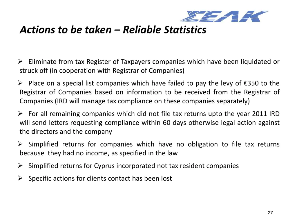 actions to be taken reliable statistics