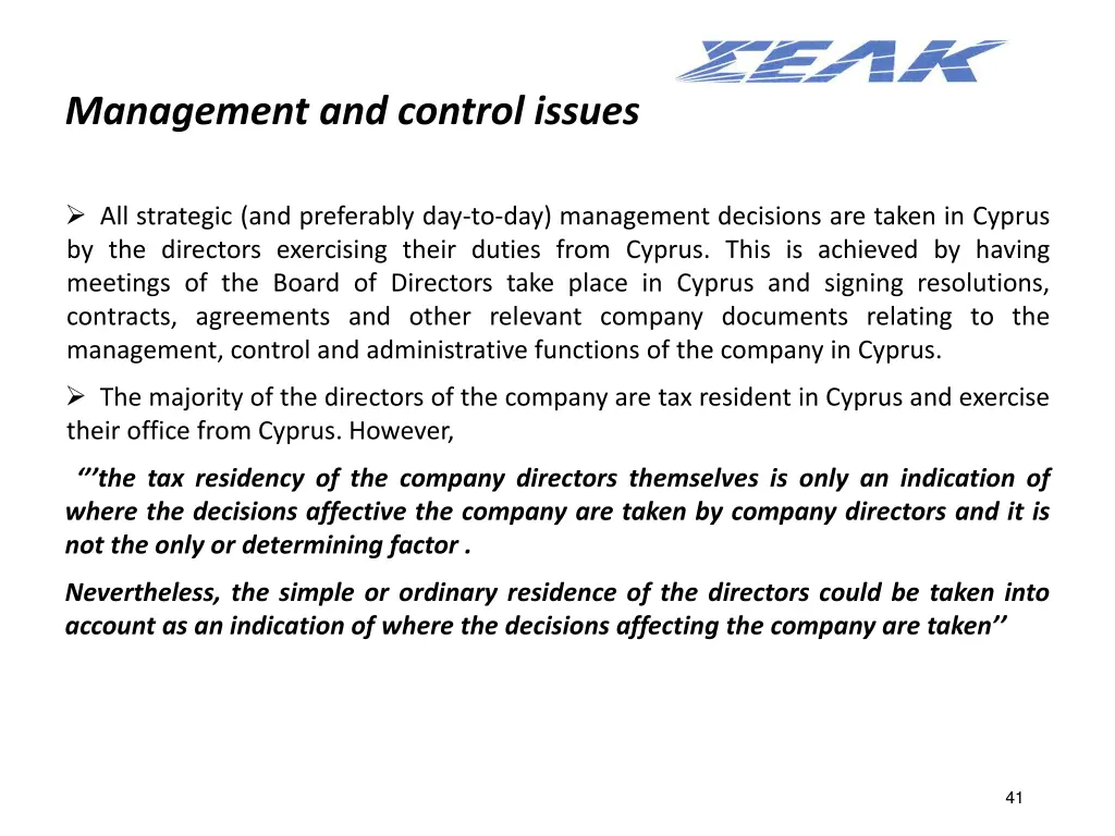 management and control issues