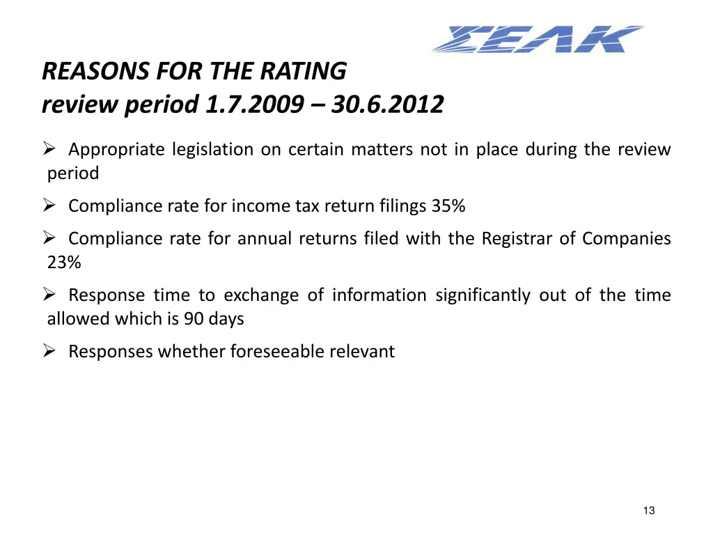 reasons for the rating review period 1 7 2009