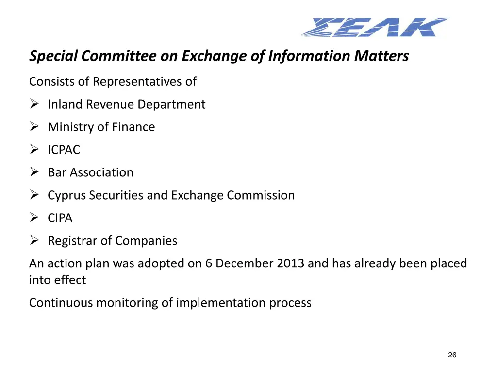 special committee on exchange of information