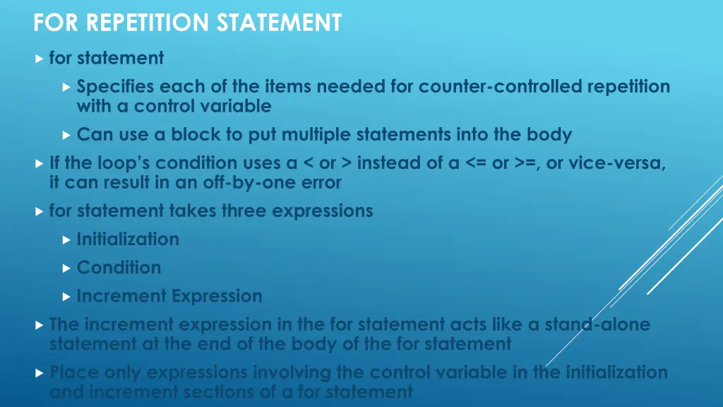 for repetition statement