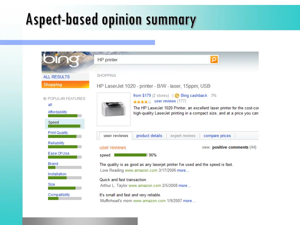 aspect based opinion summary