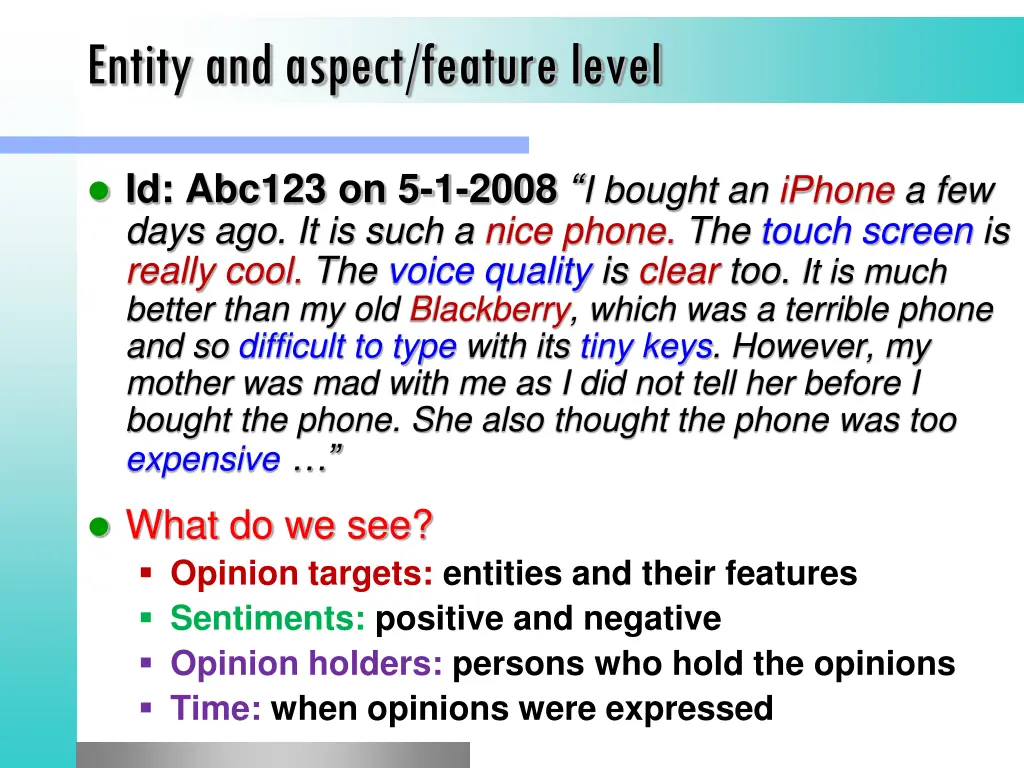 entity and aspect feature level