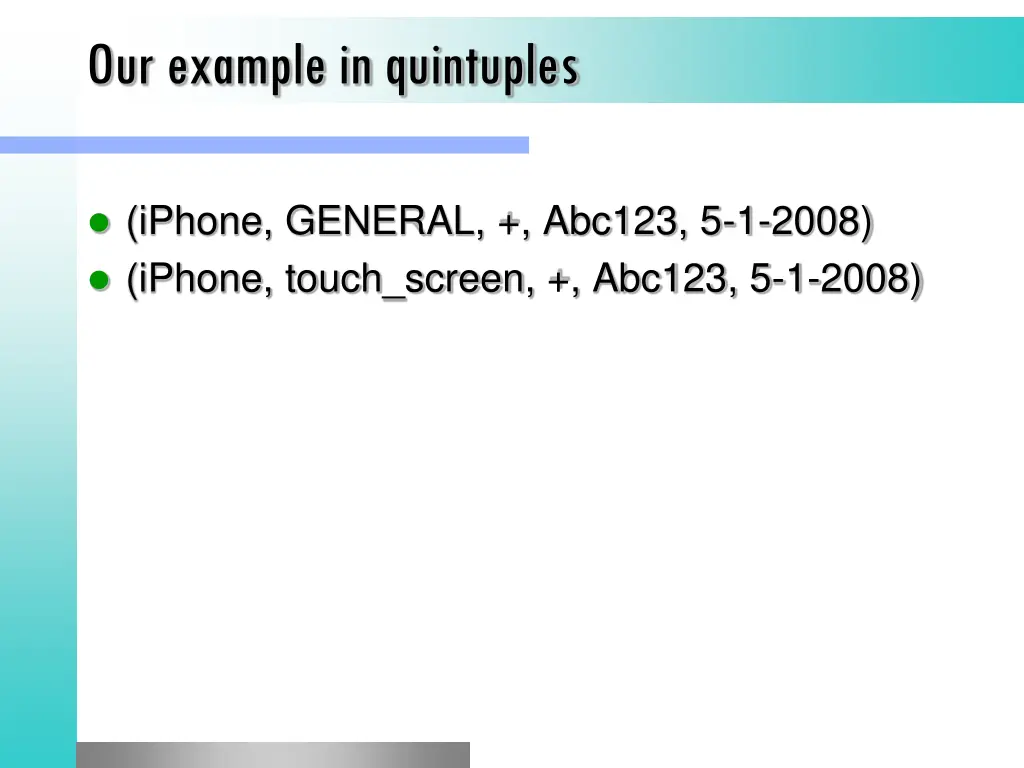 our example in quintuples