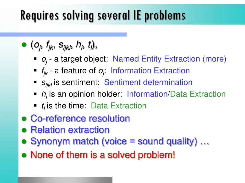 requires solving several ie problems