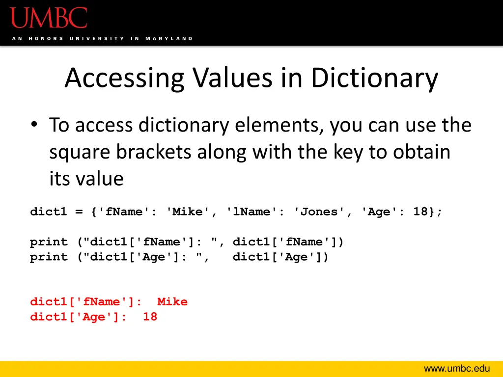 accessing values in dictionary