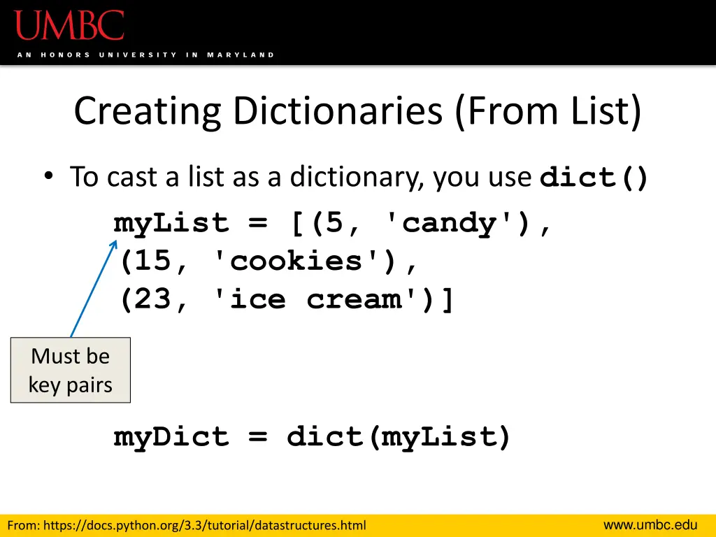 creating dictionaries from list