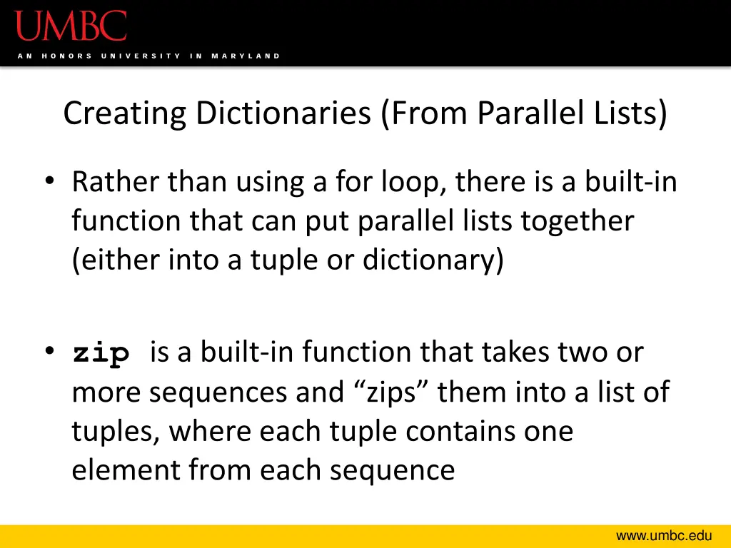 creating dictionaries from parallel lists 1