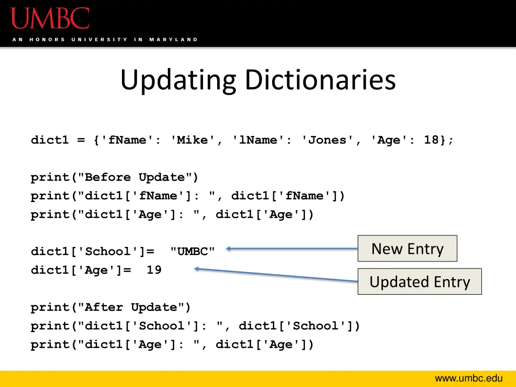 updating dictionaries