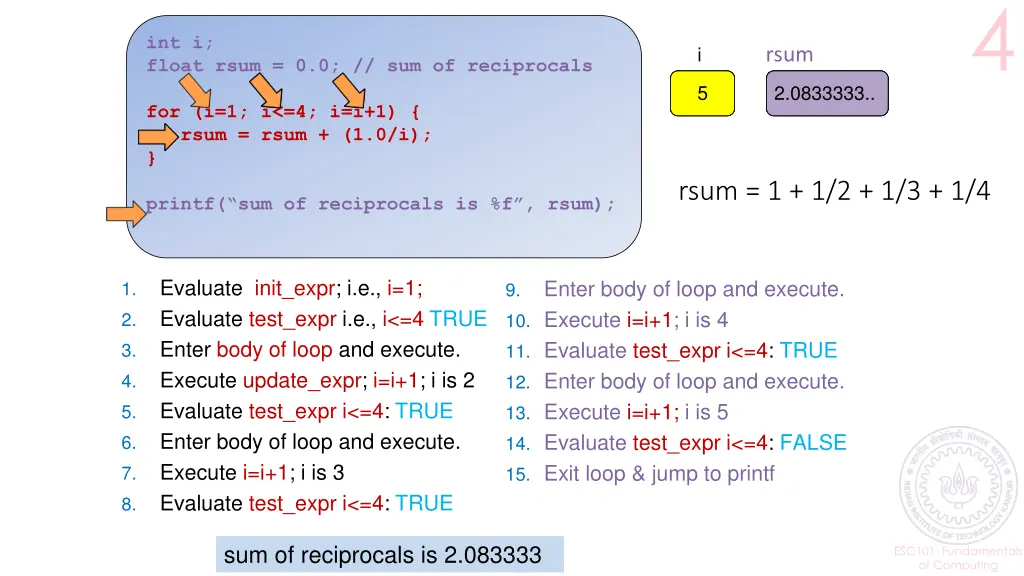 int i float rsum 0 0 sum of reciprocals