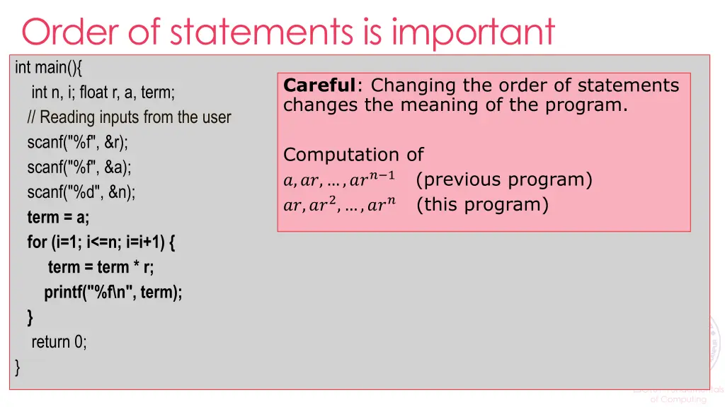 order of statements is important int main 1