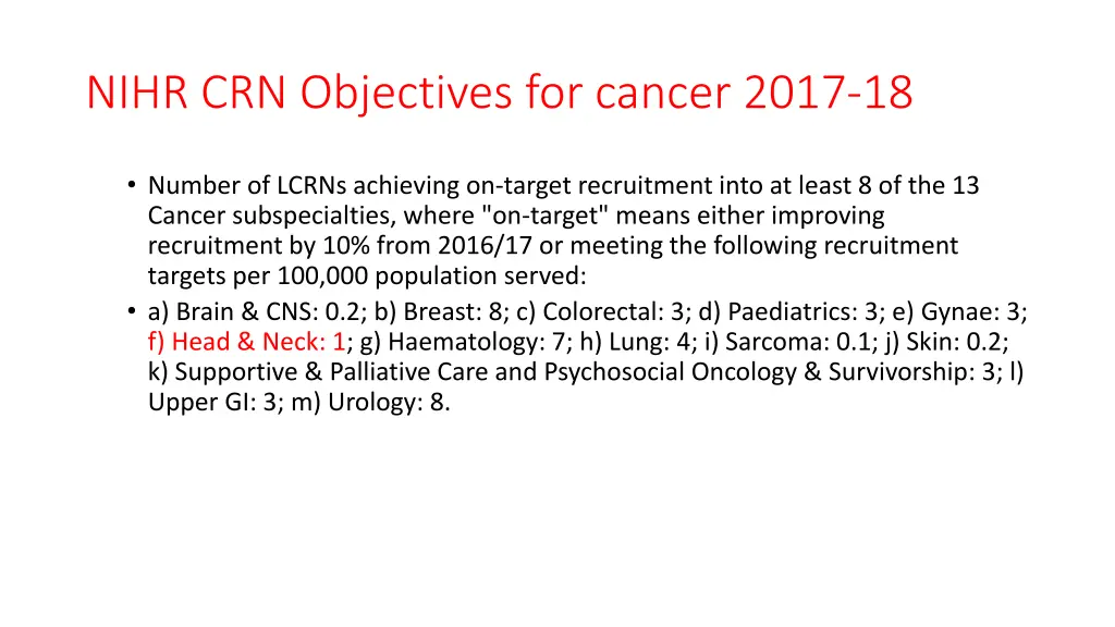 nihr crn objectives for cancer 2017 18