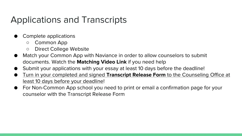 applications and transcripts
