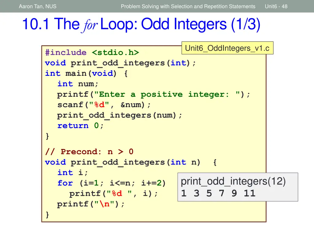 aaron tan nus 10 1 the for loop odd integers 1 3