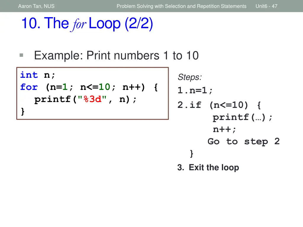 aaron tan nus 10 the for loop 2 2