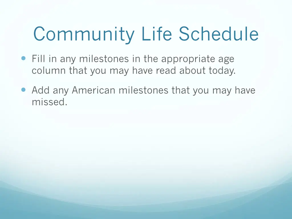 community life schedule