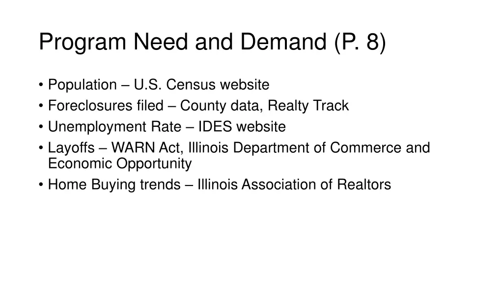 program need and demand p 8