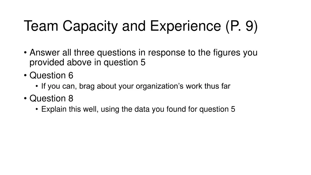 team capacity and experience p 9