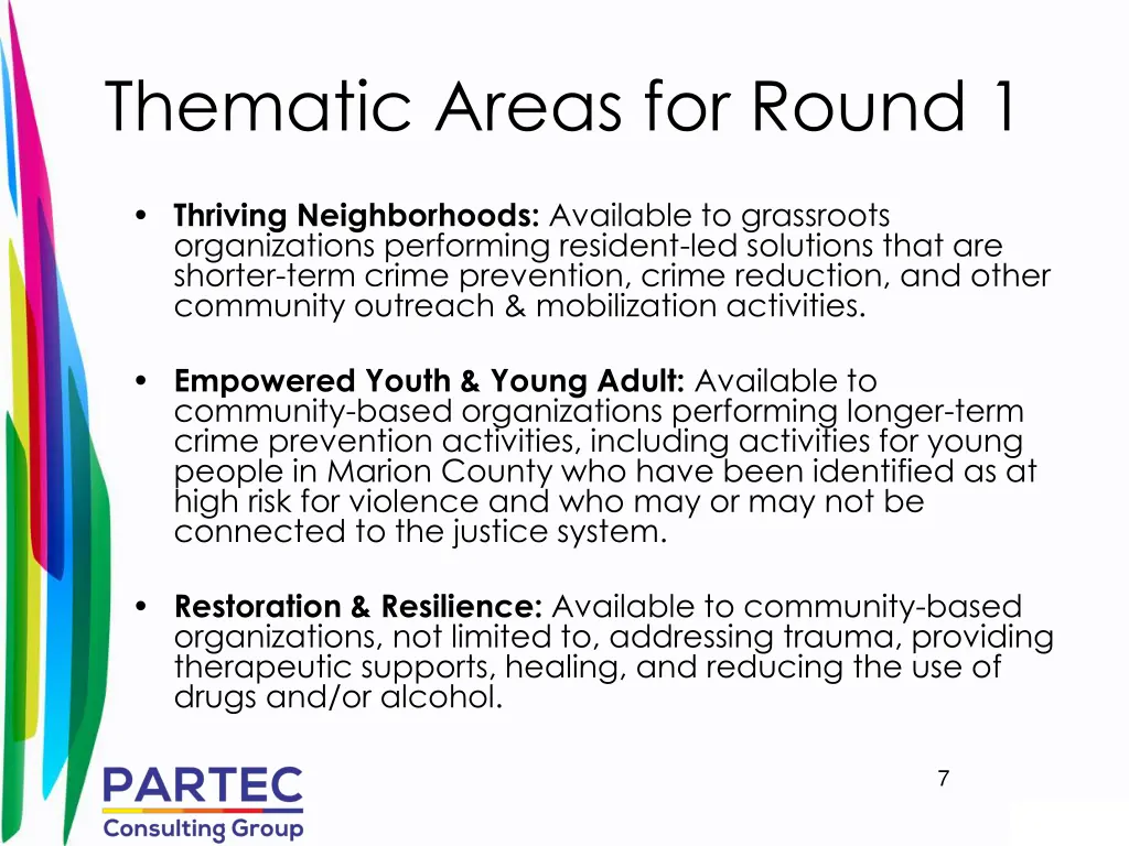 thematic areas for round 1