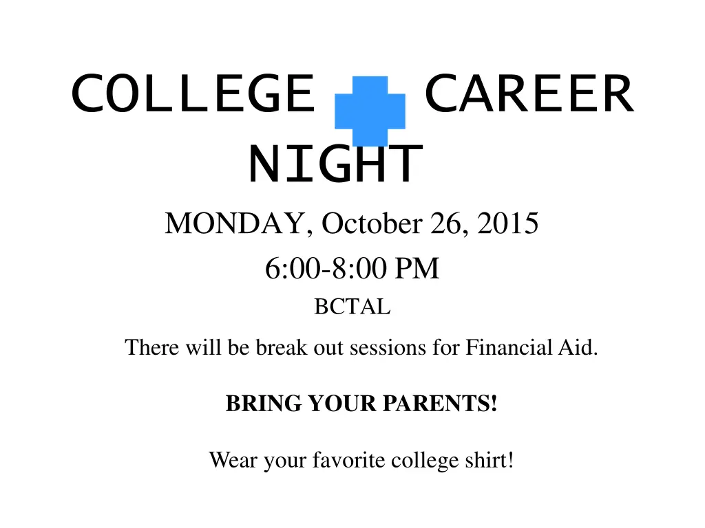 college career night monday october 26 2015