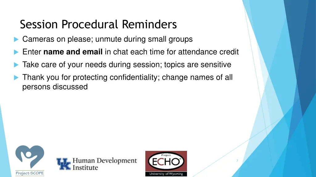 session procedural reminders