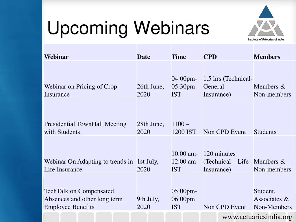 upcoming webinars