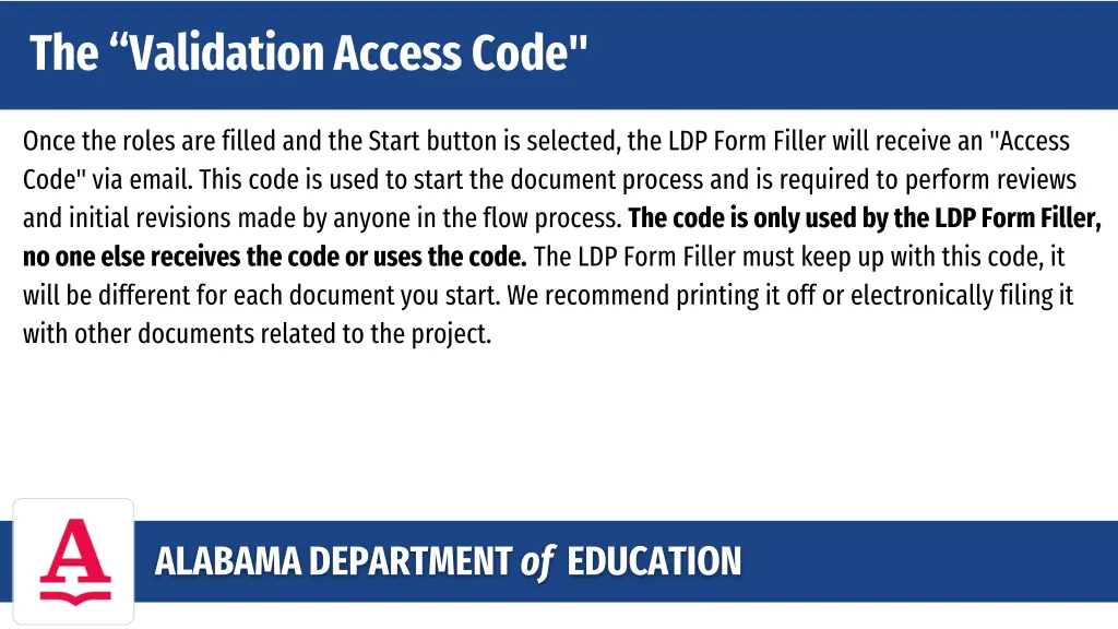 the validation access code
