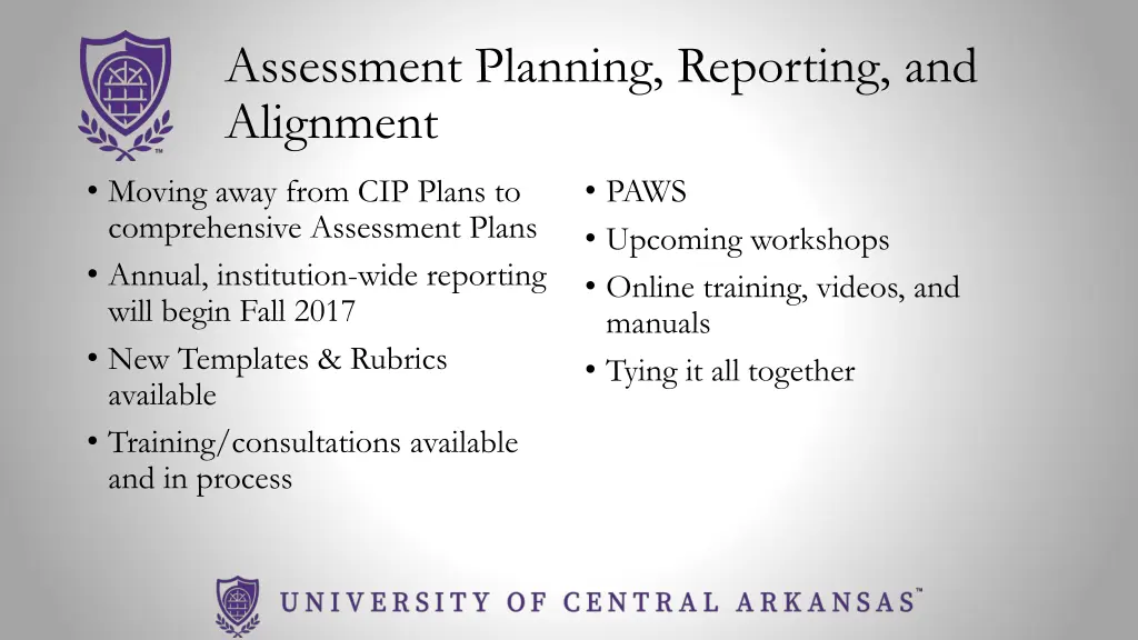 assessment planning reporting and alignment