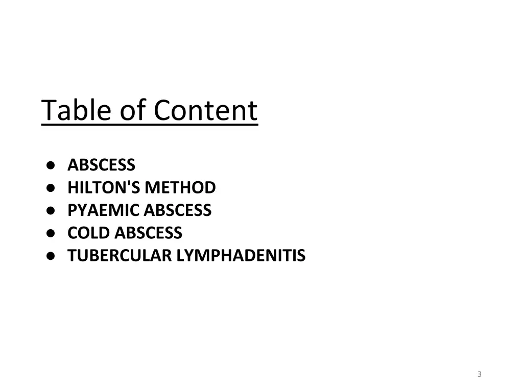 table of content abscess abscess hilton s method