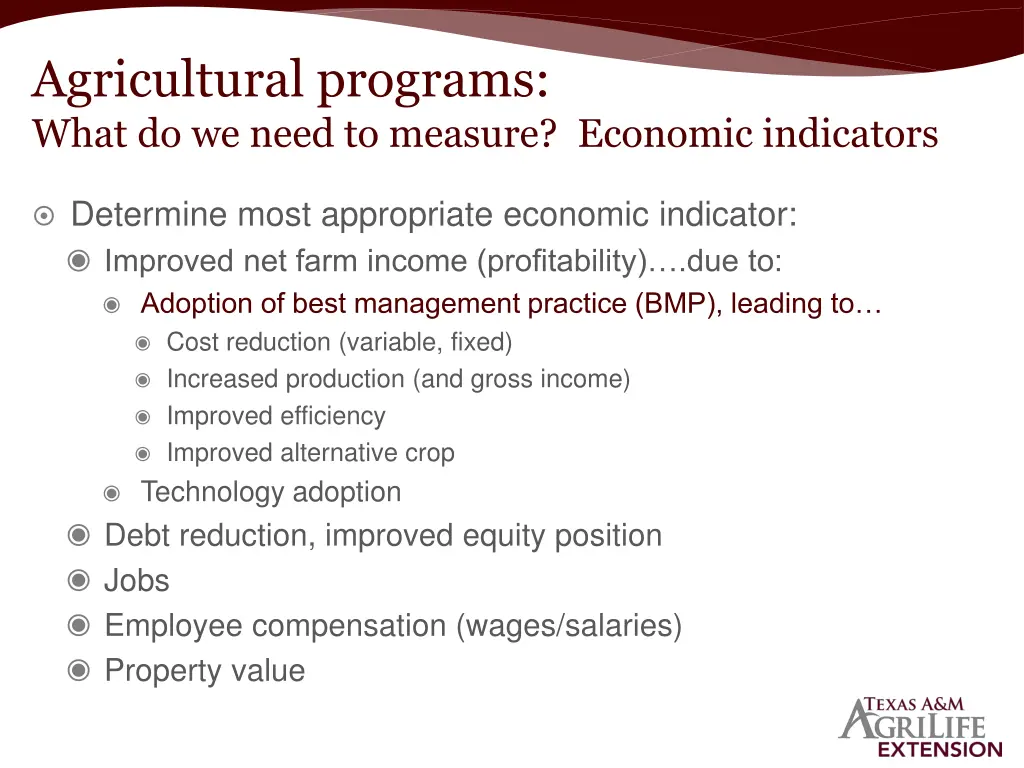 agricultural programs what do we need to measure