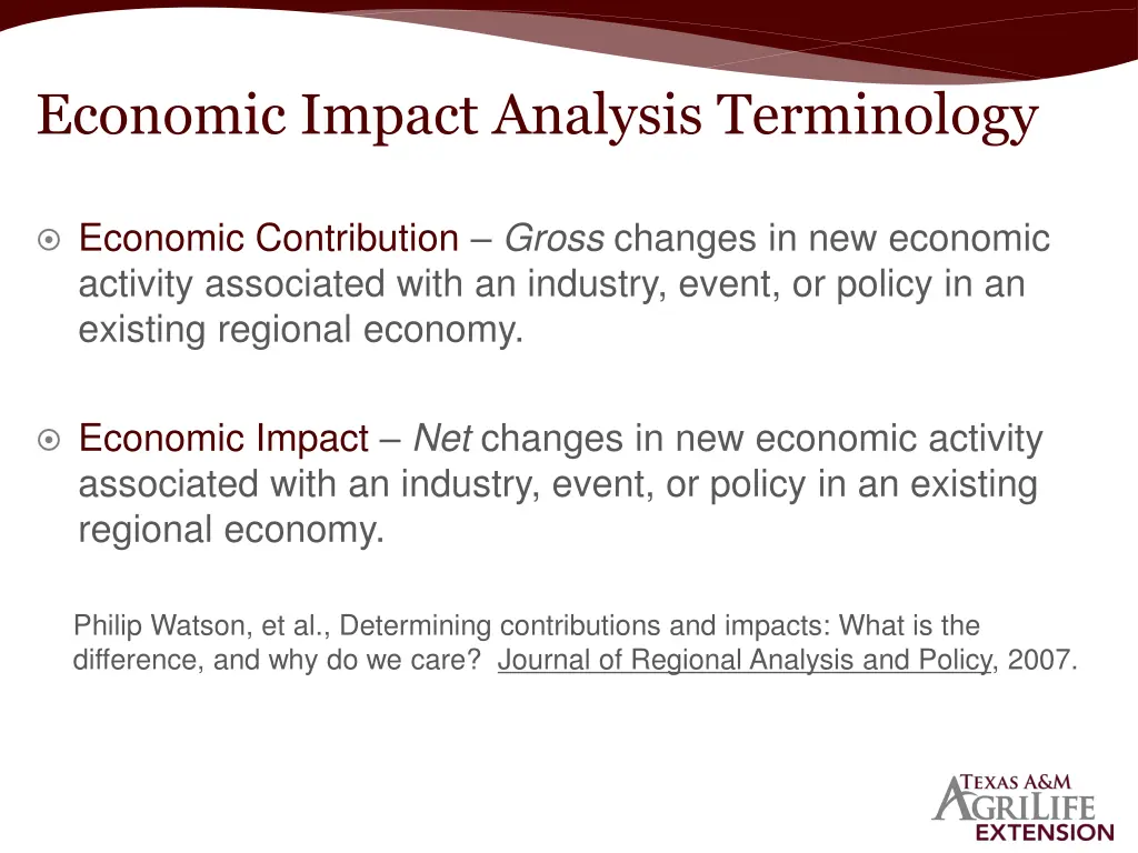 economic impact analysis terminology