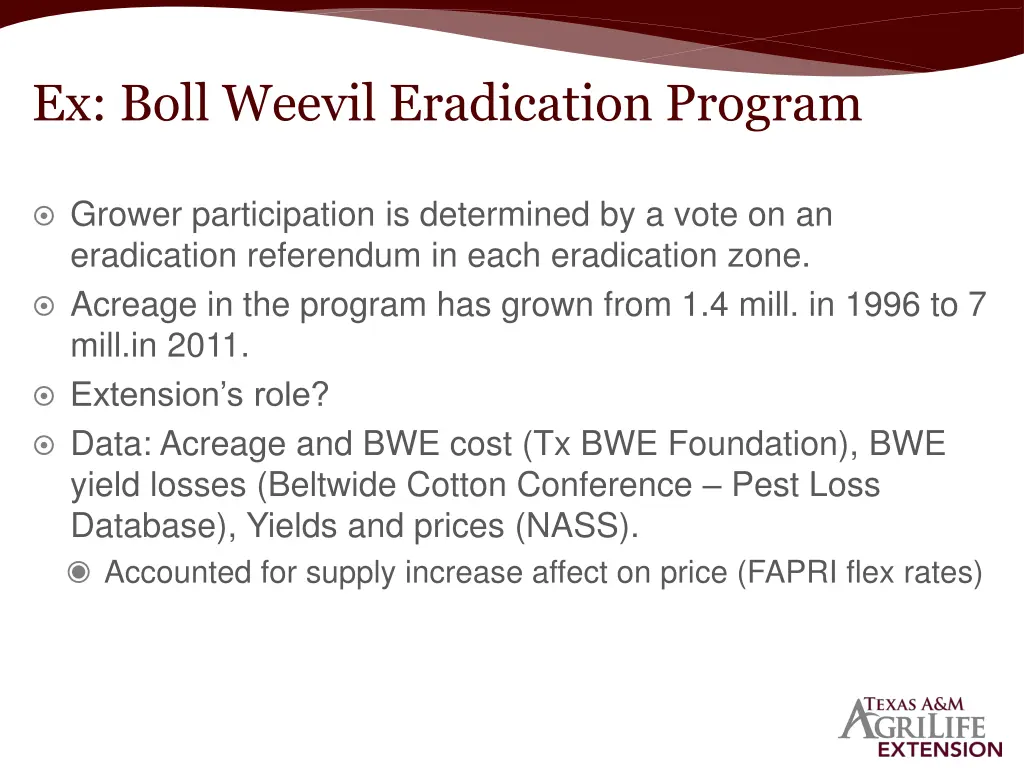 ex boll weevil eradication program