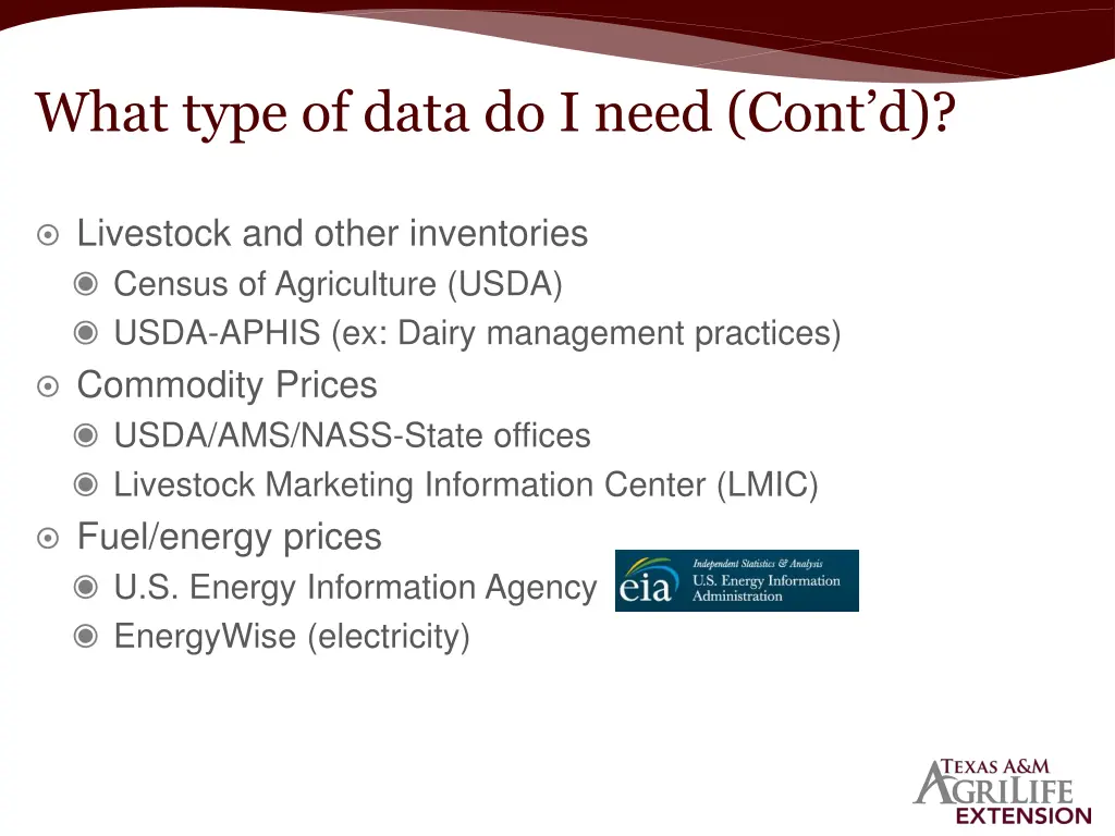 what type of data do i need cont d
