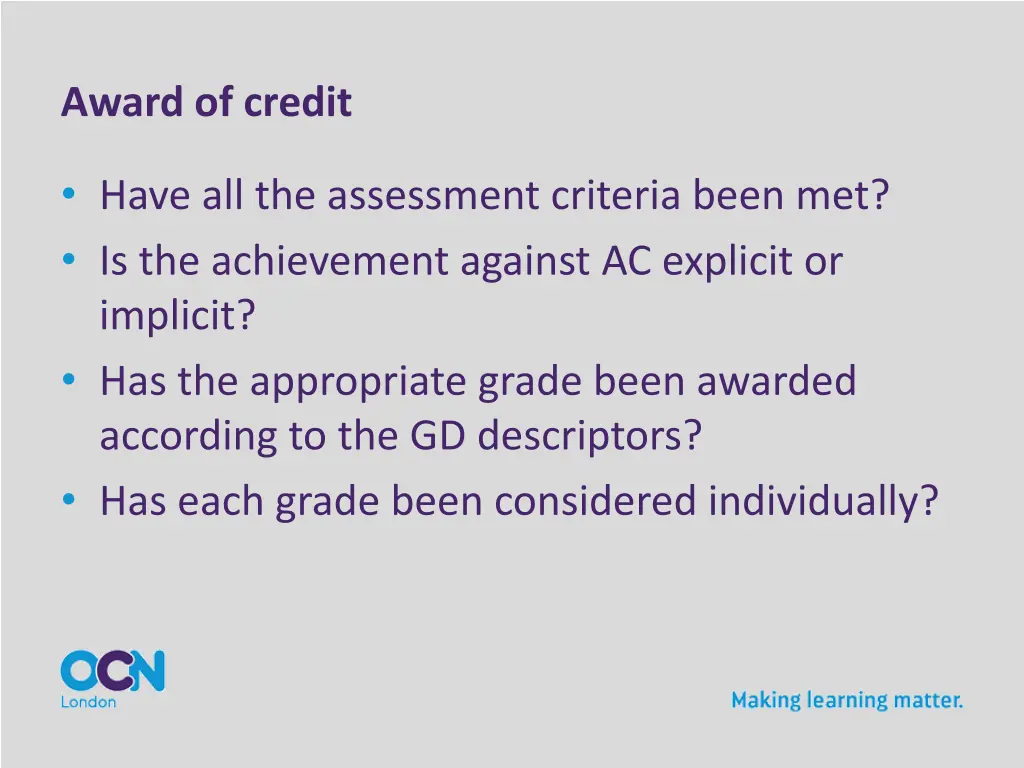 award of credit