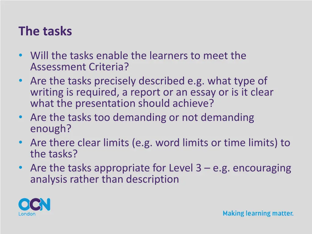 the tasks