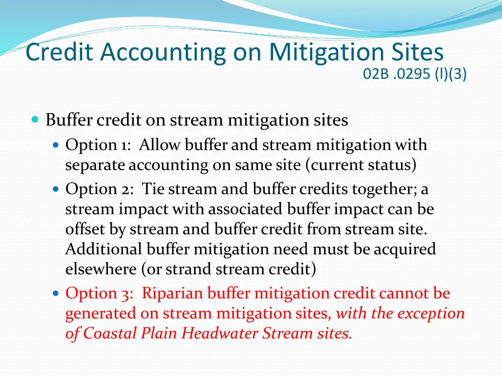 credit accounting on mitigation sites 1