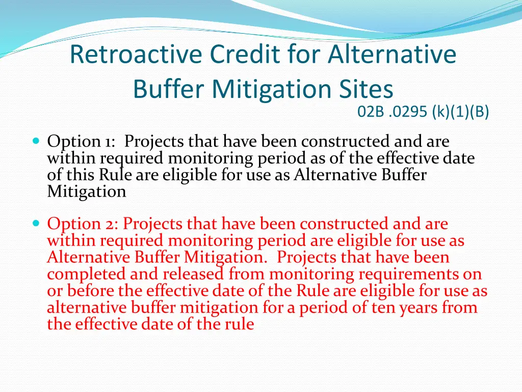 retroactive credit for alternative buffer 1