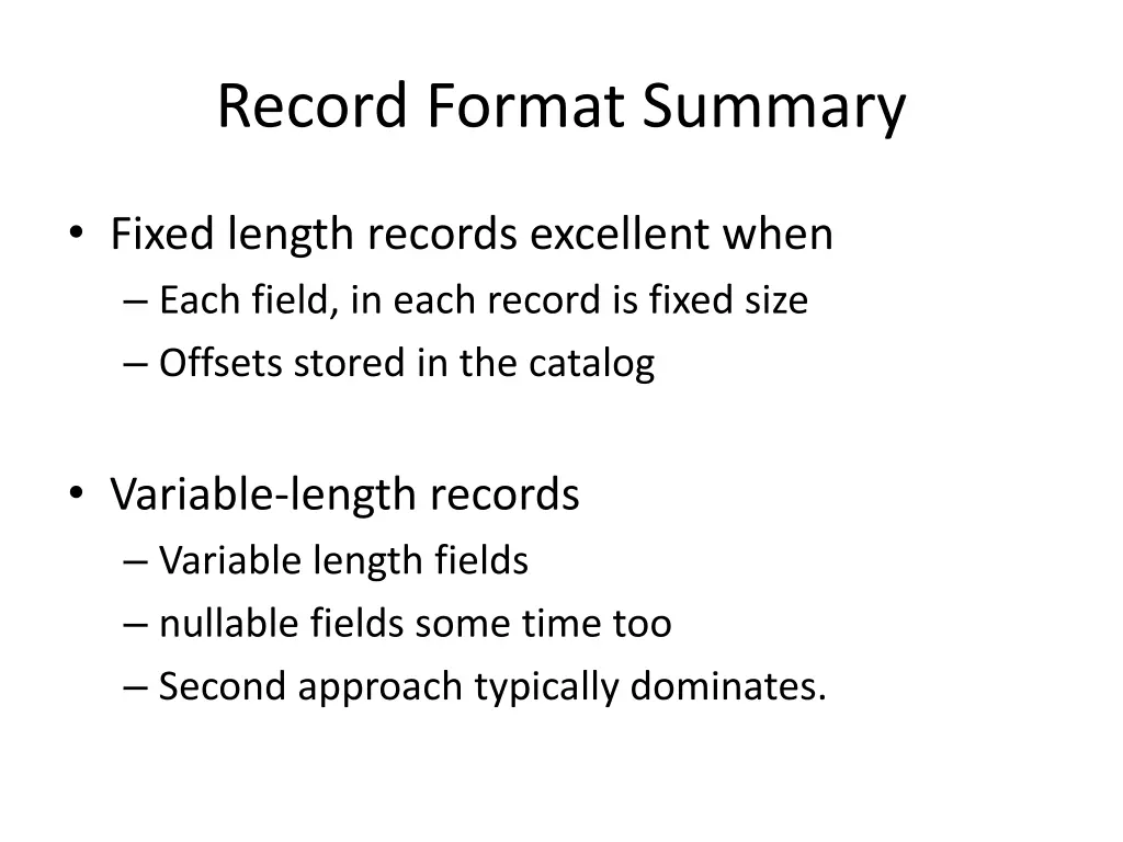 record format summary